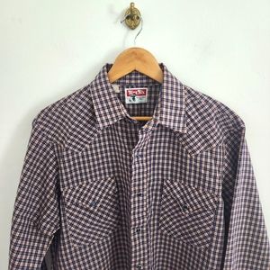 Vintage 70's Tem Tex Western Button Up Shirt With Blue Snap Buttons